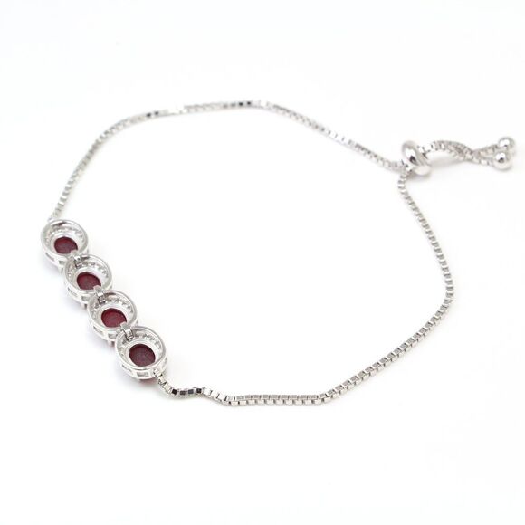 Adjustable Red Stone Bracelet 9258 Sterling Silver with Stunning CZ - Picture 6 of 8